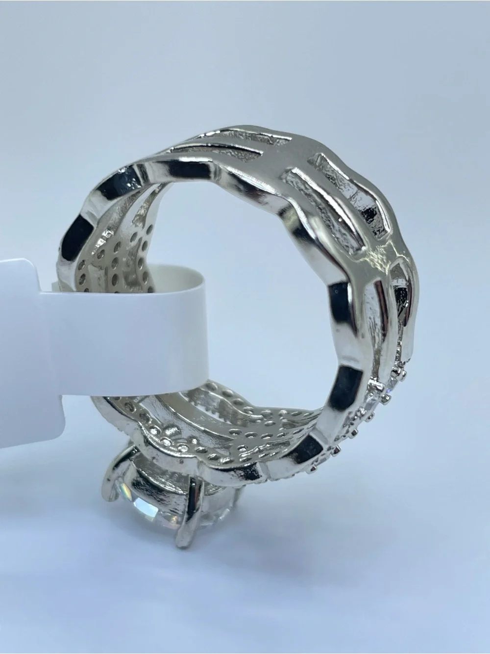 Swarovski Crystal Elements White Crystal Wide Band Ring Sz 8.5 Statement Bridal